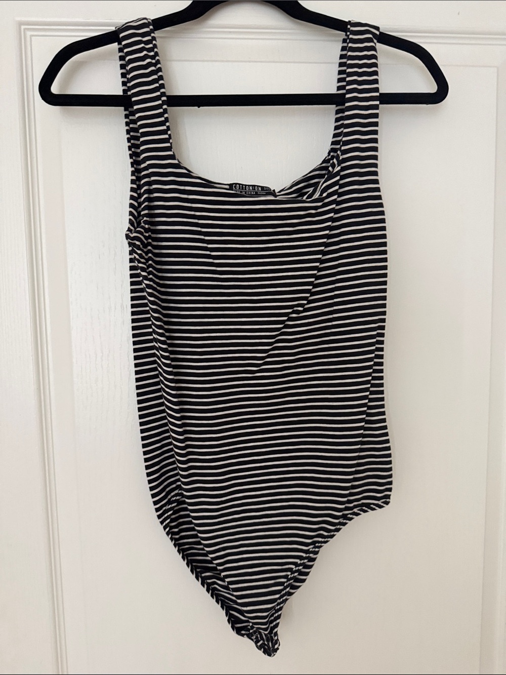 Cotton On Black and White Striped Scoop Neck Bodysuit